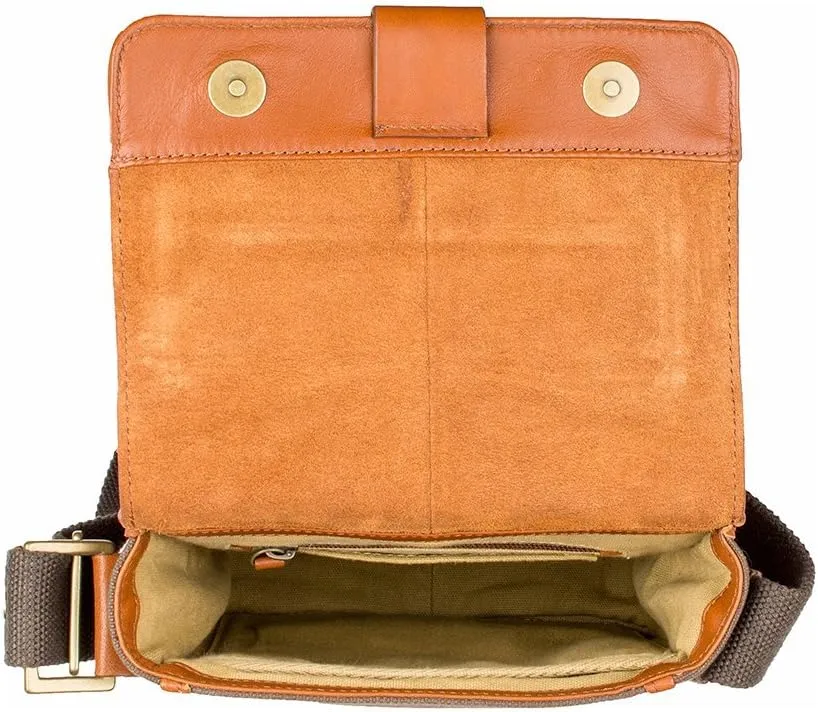 Hidesign Aiden Genuine Leather and Canvas Mini Crossbody Men/Women Messenger Bag / Travel Bag / 10.5" iPad Bag, Tan