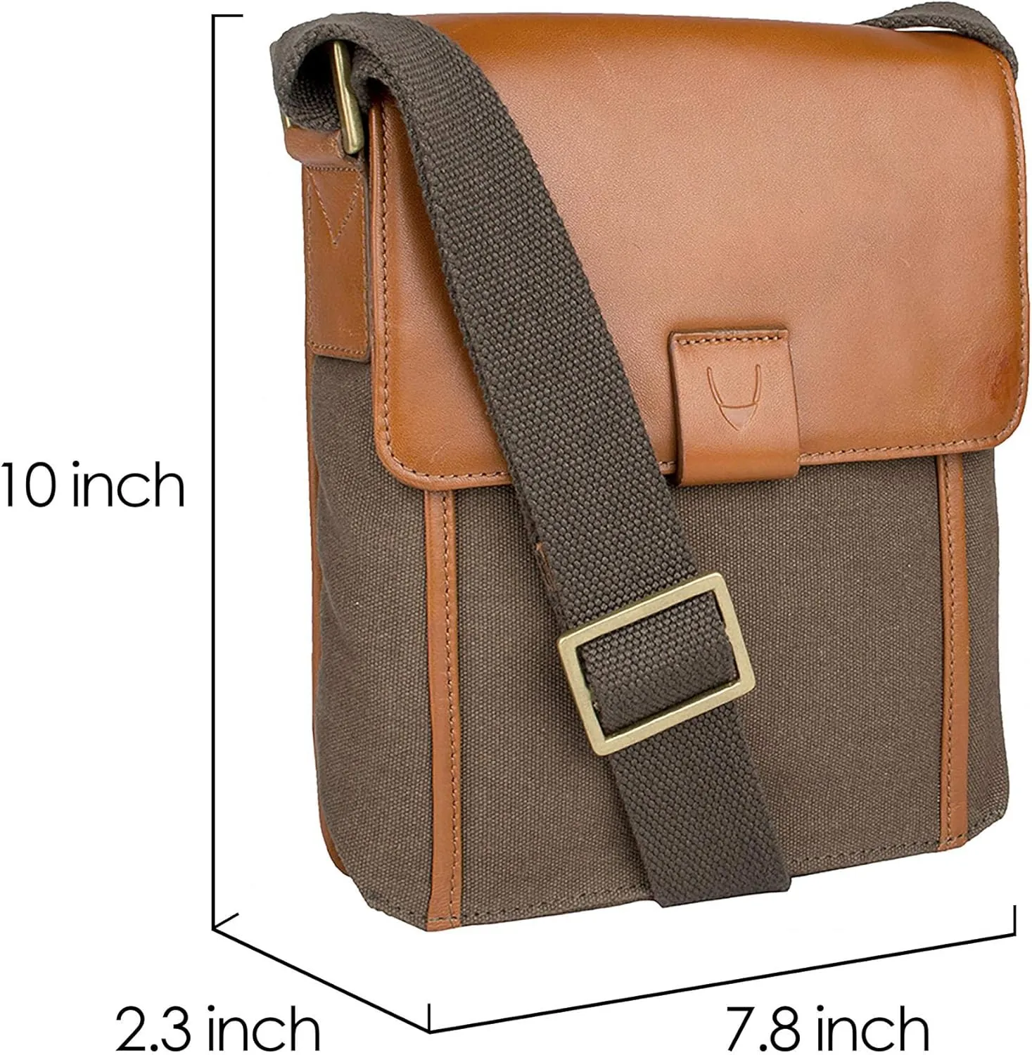 Hidesign Aiden Genuine Leather and Canvas Mini Crossbody Men/Women Messenger Bag / Travel Bag / 10.5" iPad Bag, Tan