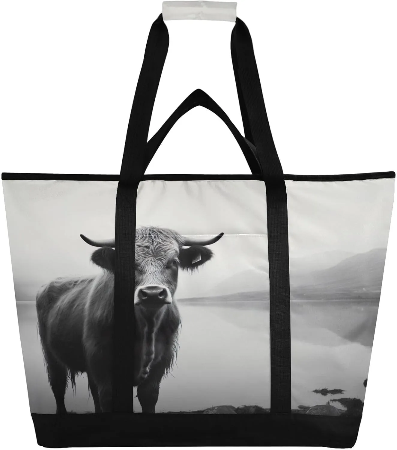 Highland Cow Reusable Insulated Lunchbox Cooler Bag, Leakproof Kitchen Grocery Bag Collapsible Portable Cooler Tote Bag for Picnic, Camping, Office, Travel