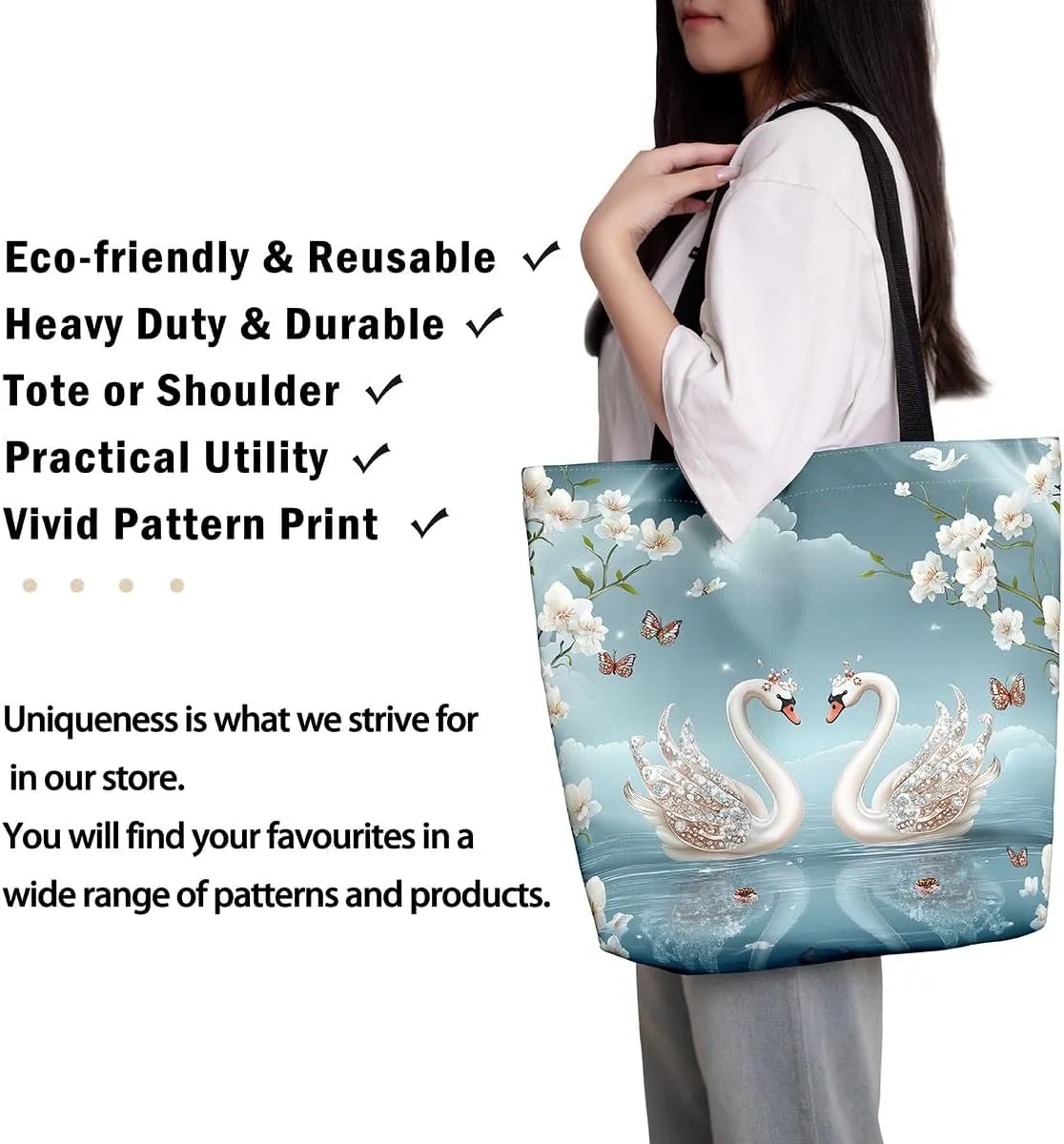 Hippo Canvas Tote Bag for Women,Cartoon Animal Large Capacity Gym Bag Garden Flower Cute Wildlife Cotton Bags