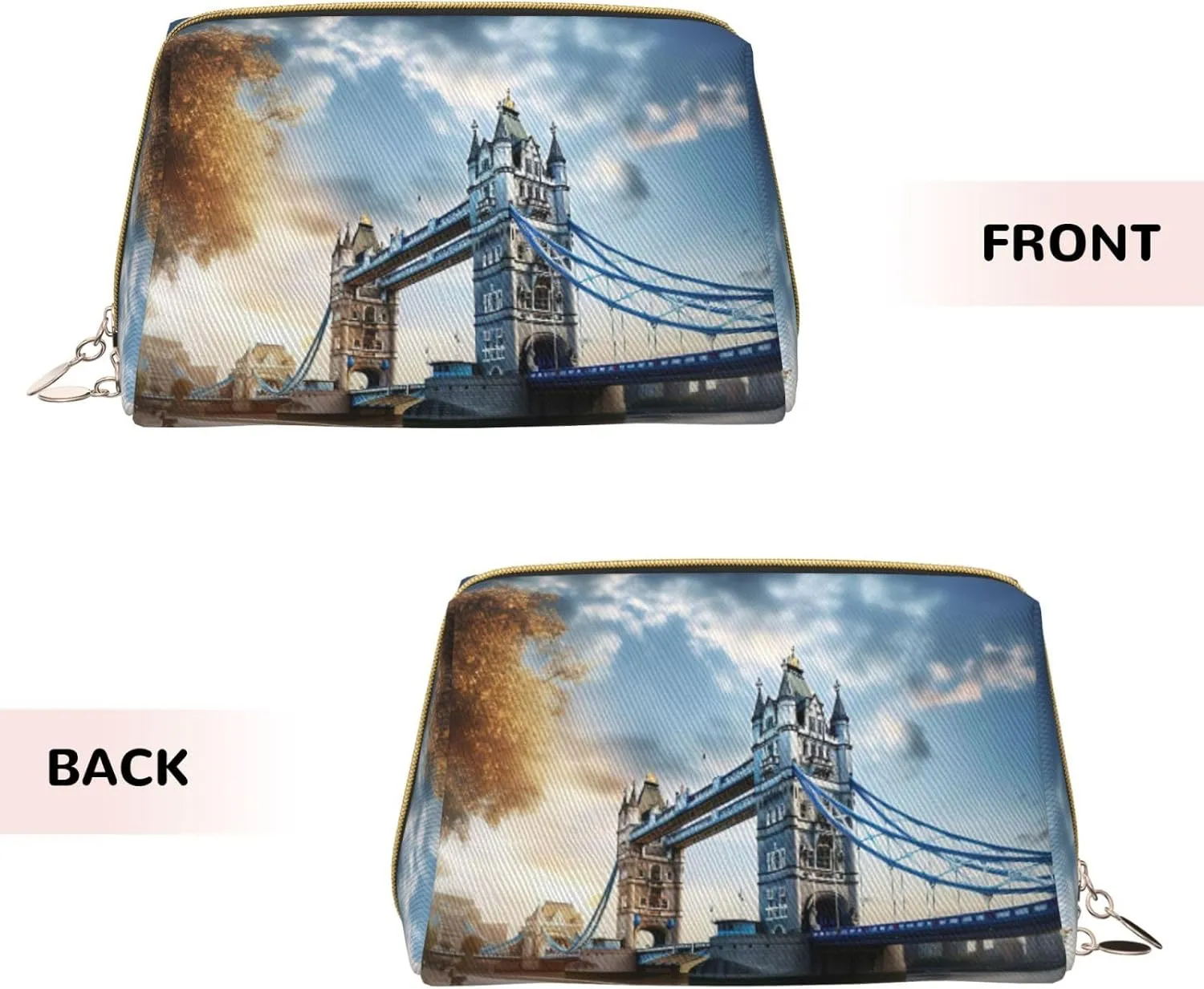 Historic Old Tower Bridge London Leather Toiletry Travel Bag, Compact Makeup Organizer For Women