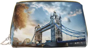 Historic Old Tower Bridge London Leather Toiletry Travel Bag, Compact Makeup Organizer For Women