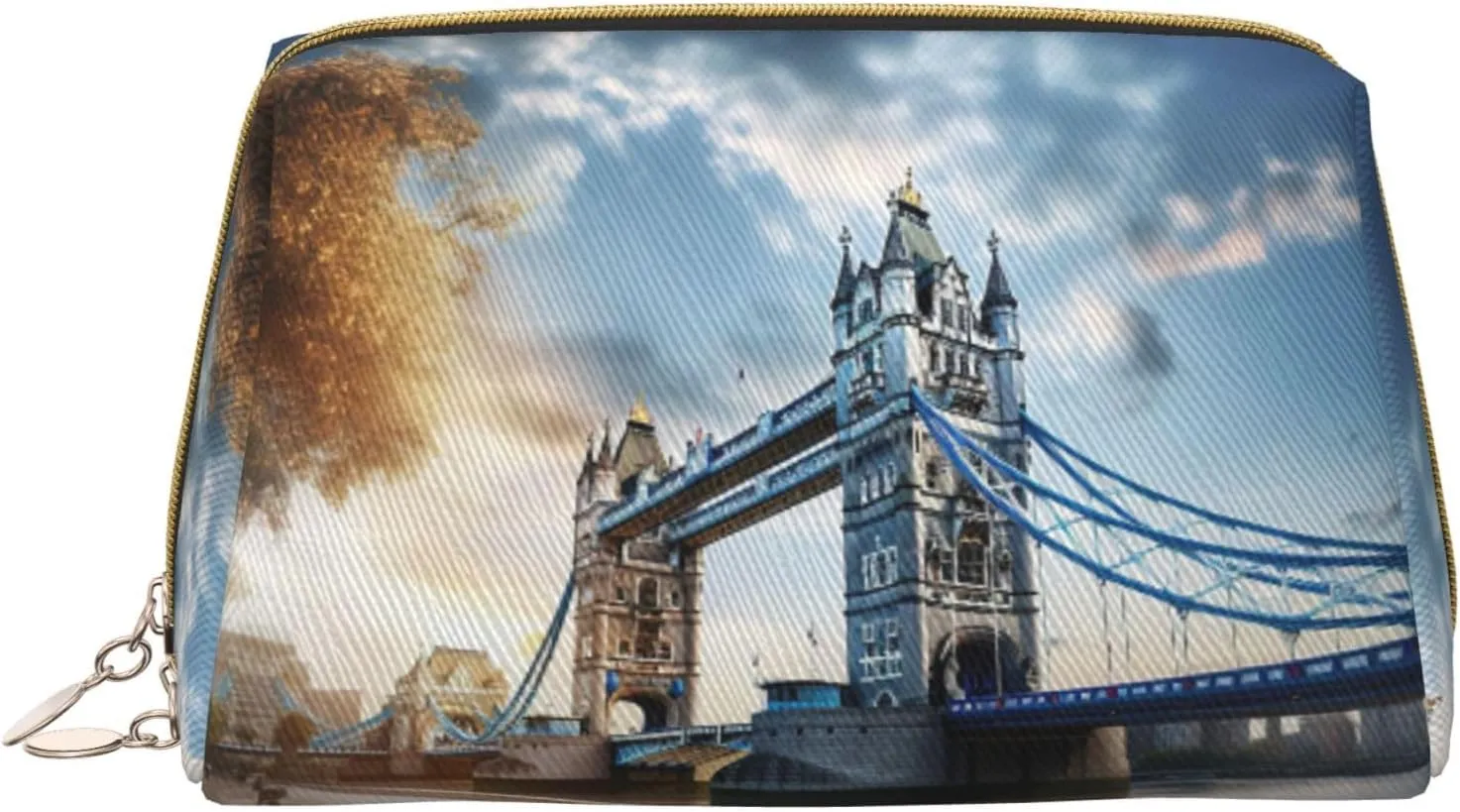 Historic Old Tower Bridge London Leather Toiletry Travel Bag, Compact Makeup Organizer For Women