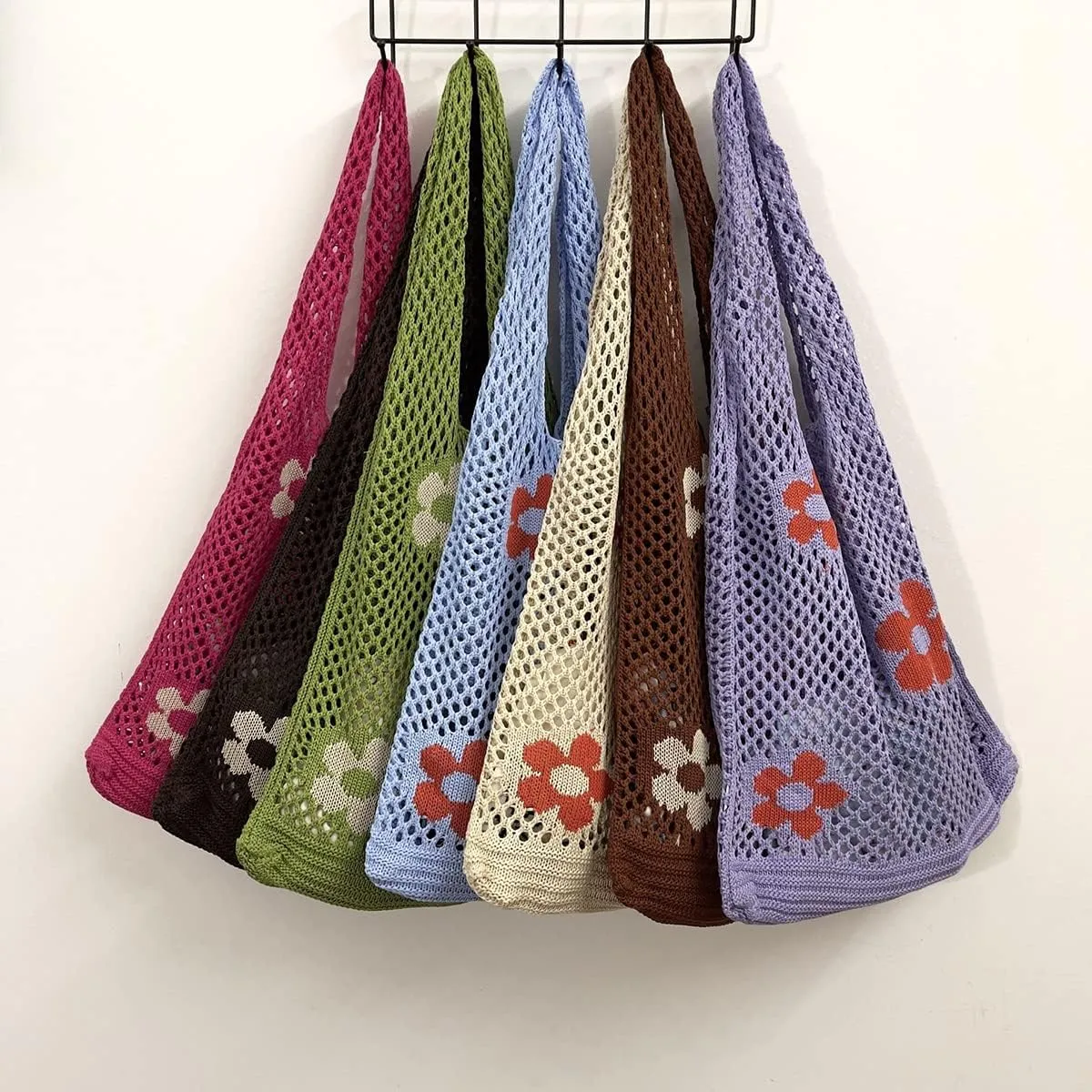 Hobo Tote Bag for Women - Contrast Color, Large Capacity, Knitted, Trendy
