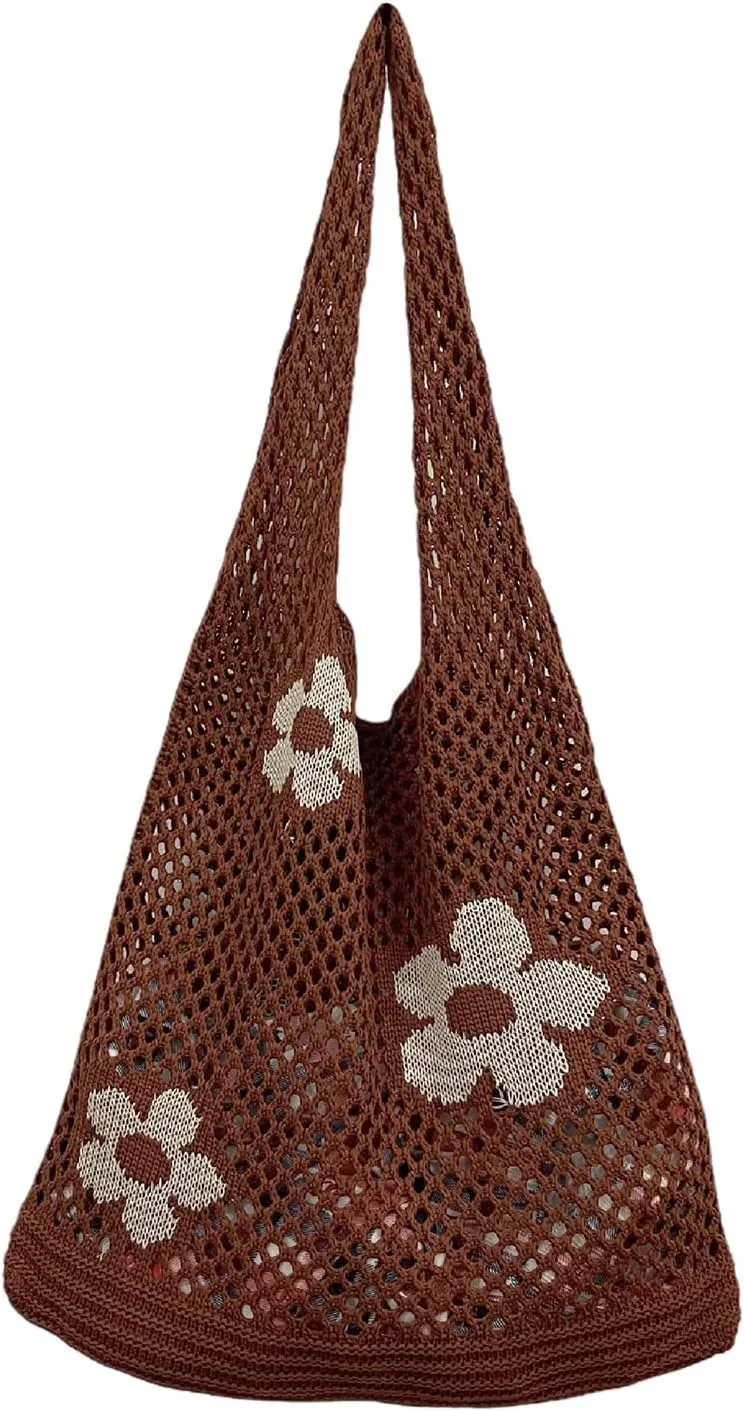 Hobo Tote Bag for Women - Contrast Color, Large Capacity, Knitted, Trendy