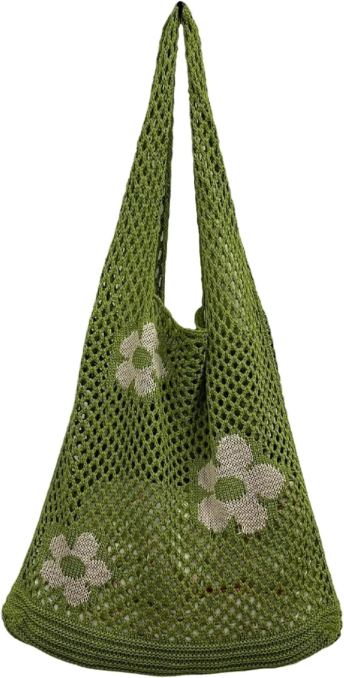 Hobo Tote Bag for Women - Contrast Color, Large Capacity, Knitted, Trendy