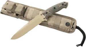 Hogue EX-F01 Combat Knife Fixed 7" A2 Carbon Steel Tan Tanto Blade, Flat Dark Earth G-Mascus G10 Handles, Tan MOLLE Sheath - 35153