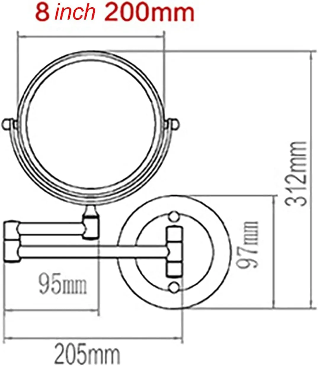Home Bathroom Mirror,Wall Mounted Mirror, Double Sided Cosmetics Mirror, Magnifying Makeup Mirror, 10x Magnification, Wall-Mounted Makeup Mirror, Folding Mirror, 360 Degree Rotation(Wire Drawing)