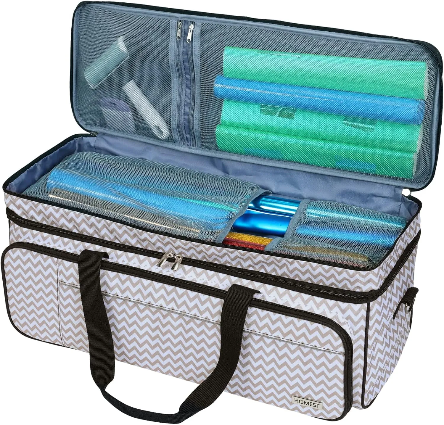 HOMEST Double Layer Carrying Case with Mat Pocket for Cricut Maker 3, Explore 3, Multi Front Pockets for Accessories and Supplies, Ripple