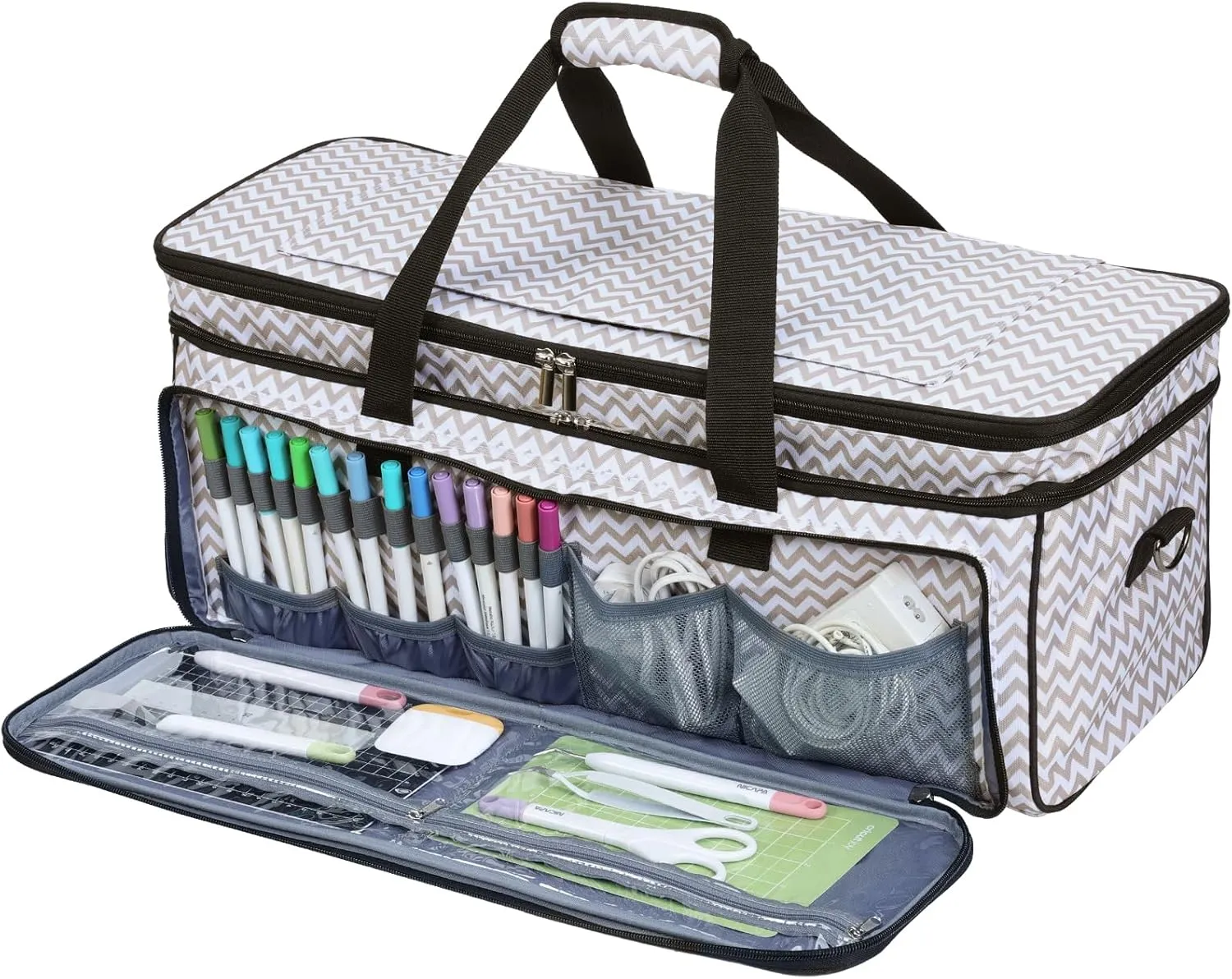 HOMEST Double Layer Carrying Case with Mat Pocket for Cricut Maker 3, Explore 3, Multi Front Pockets for Accessories and Supplies, Ripple