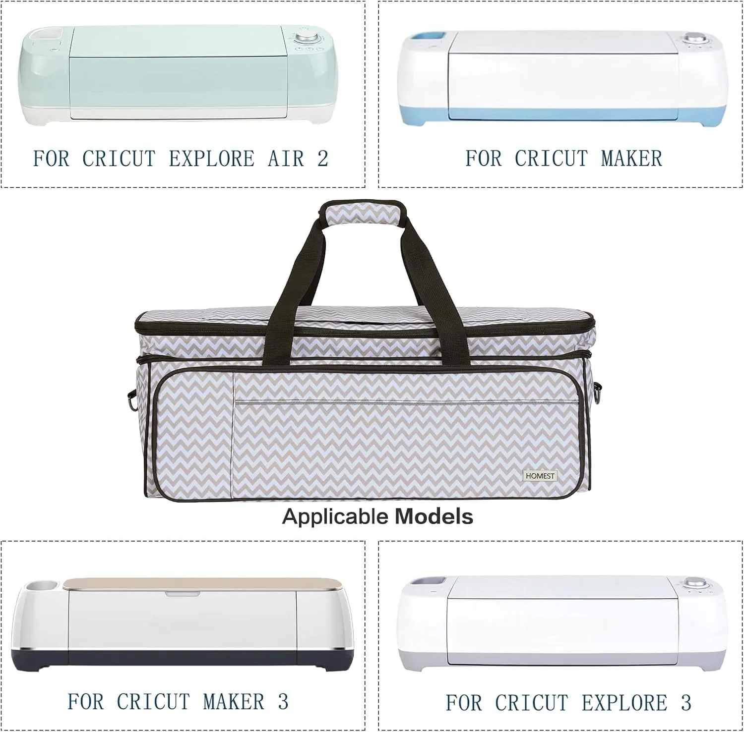 HOMEST Double Layer Carrying Case with Mat Pocket for Cricut Maker 3, Explore 3, Multi Front Pockets for Accessories and Supplies, Ripple