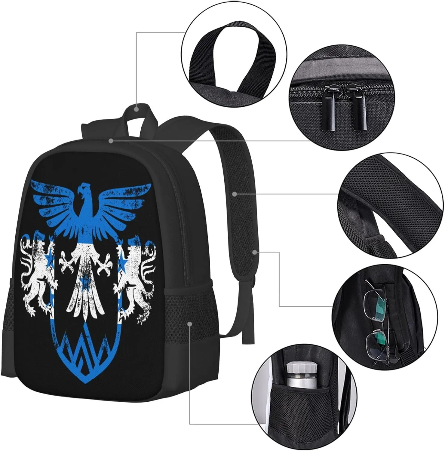 Honduras Flag Eagle Lion Casual Backpack Large Capacity Backpacks 15 Inch Laptop Back Pack Travel Rucksack Daypack Commuter Bags with Adjustable Strap for Camping