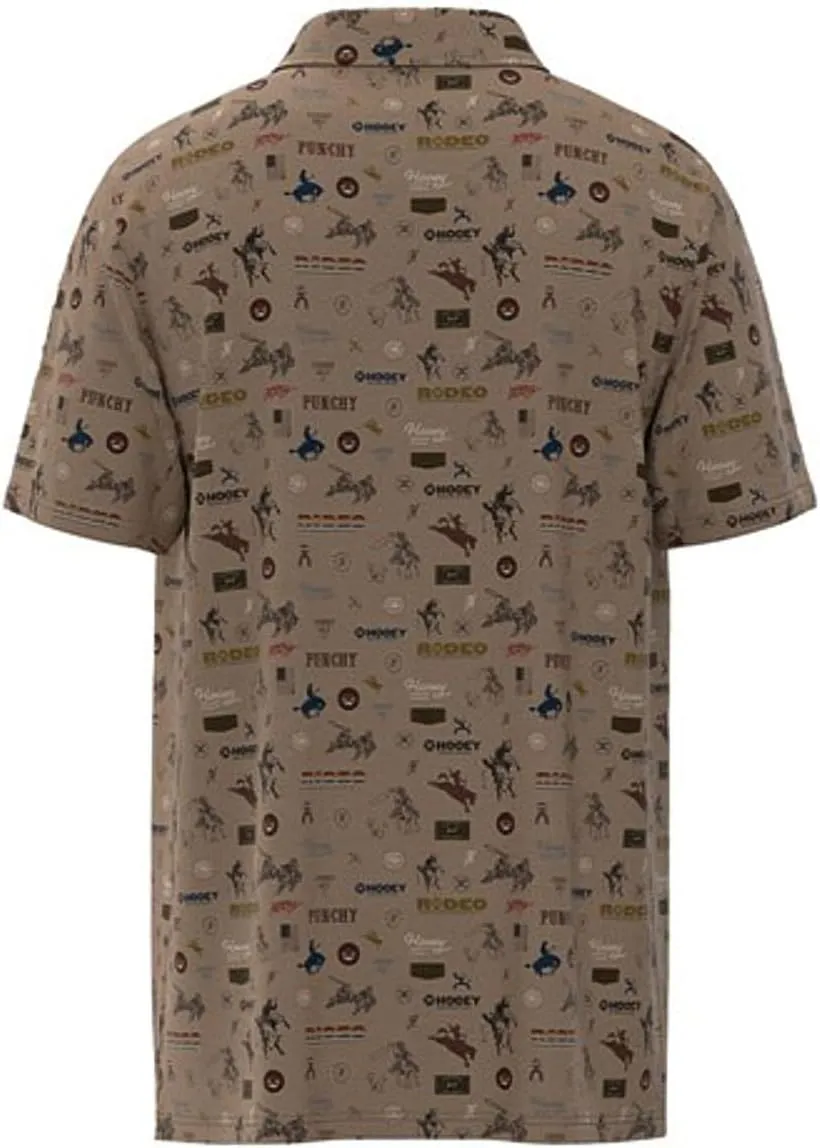 HOOEY Mens Tan Print Cowboy Golf Weekender Polo