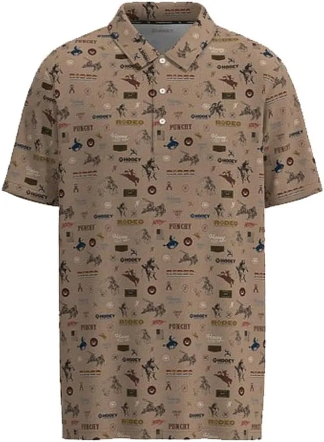 HOOEY Mens Tan Print Cowboy Golf Weekender Polo