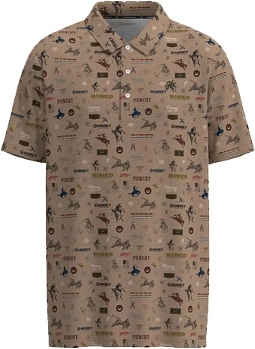 HOOEY Mens Tan Print Cowboy Golf Weekender Polo