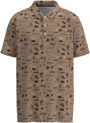 HOOEY Mens Tan Print Cowboy Golf Weekender Polo