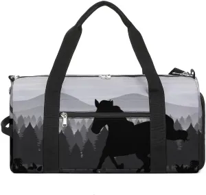 Horse-shadow-forest-pattern Sports Tote Gym Bag for Women Men, Overnight Bag with Shoe Compartment Water Resistant