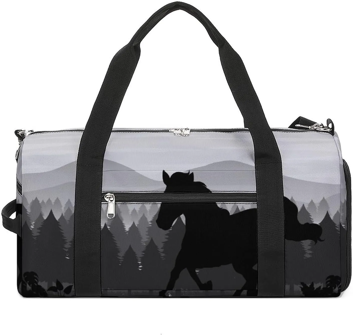 Horse-shadow-forest-pattern Sports Tote Gym Bag for Women Men, Overnight Bag with Shoe Compartment Water Resistant