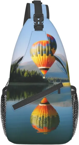 Hot Balloon Above The Calm Lake Printed Chest Messenger Bag Shoulder Bag Sling Bag