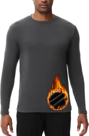 HUGE SPORTS Thermal Underwear for Men Long Sleeve Thermal Shirts Fleece Lined Crew Neck Base Layer Thermal Underwear Top
