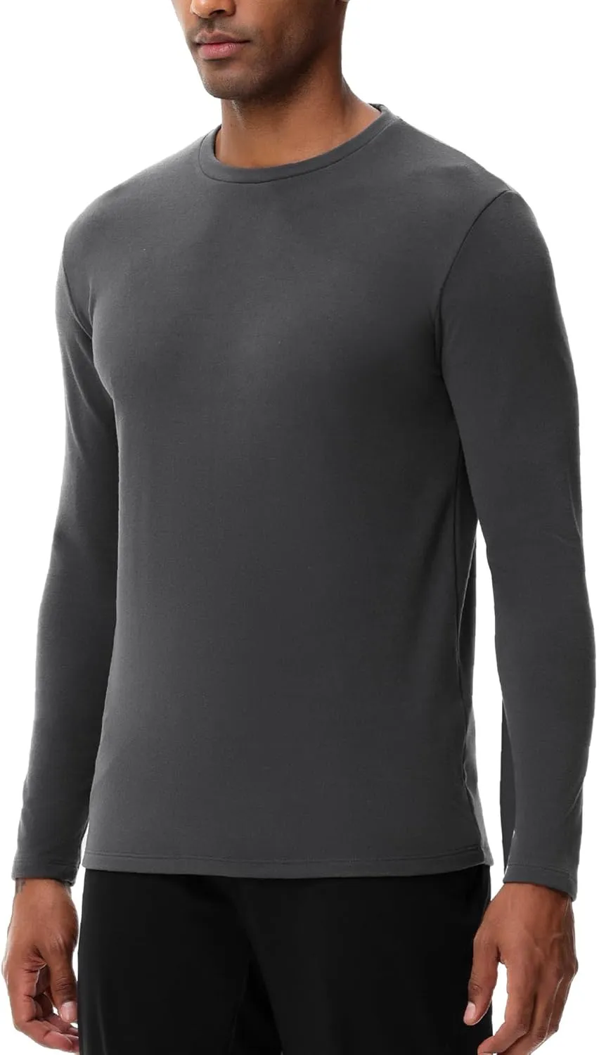 HUGE SPORTS Thermal Underwear for Men Long Sleeve Thermal Shirts Fleece Lined Crew Neck Base Layer Thermal Underwear Top
