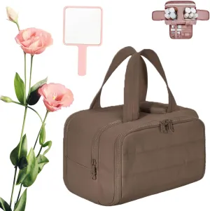 Humidity Travel Cosmetic Bag, Humidity Large Capacity Wide Open Travel Cosmetic Bag, Toiletry Bag Organizer (Brown)