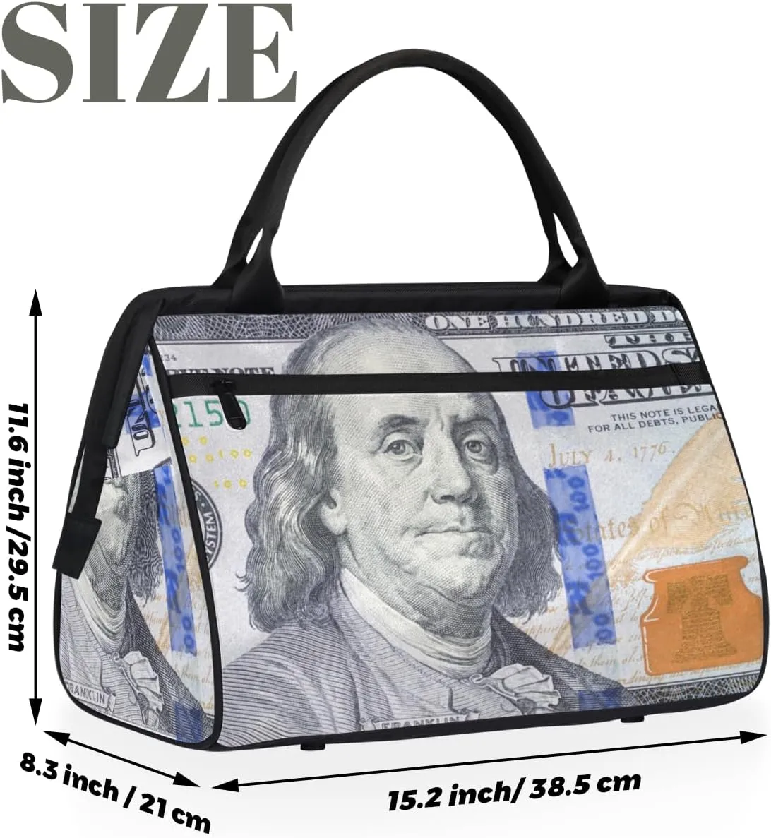 Hundred Dollar Bill Portrait Weekender Overnight Bag for Women Waterproof Carry On Travel Duffle Bags with Pocket Lightweight Sports Gym Tote Bag Large Luggage Workout Personal Item Hospital Bags