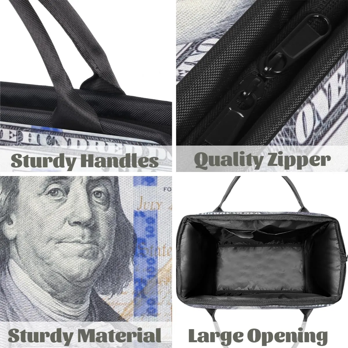 Hundred Dollar Bill Portrait Weekender Overnight Bag for Women Waterproof Carry On Travel Duffle Bags with Pocket Lightweight Sports Gym Tote Bag Large Luggage Workout Personal Item Hospital Bags