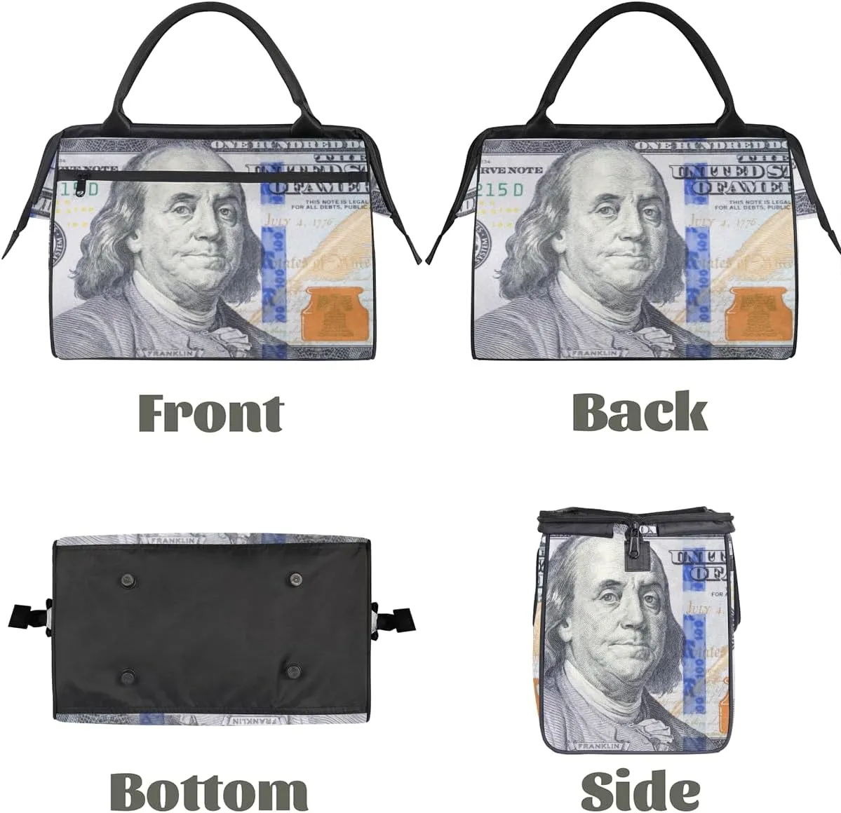 Hundred Dollar Bill Portrait Weekender Overnight Bag for Women Waterproof Carry On Travel Duffle Bags with Pocket Lightweight Sports Gym Tote Bag Large Luggage Workout Personal Item Hospital Bags