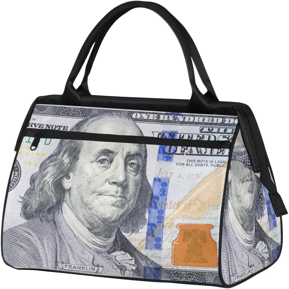 Hundred Dollar Bill Portrait Weekender Overnight Bag for Women Waterproof Carry On Travel Duffle Bags with Pocket Lightweight Sports Gym Tote Bag Large Luggage Workout Personal Item Hospital Bags