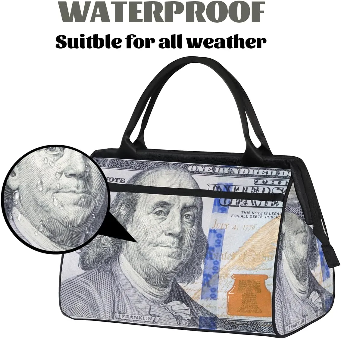 Hundred Dollar Bill Portrait Weekender Overnight Bag for Women Waterproof Carry On Travel Duffle Bags with Pocket Lightweight Sports Gym Tote Bag Large Luggage Workout Personal Item Hospital Bags
