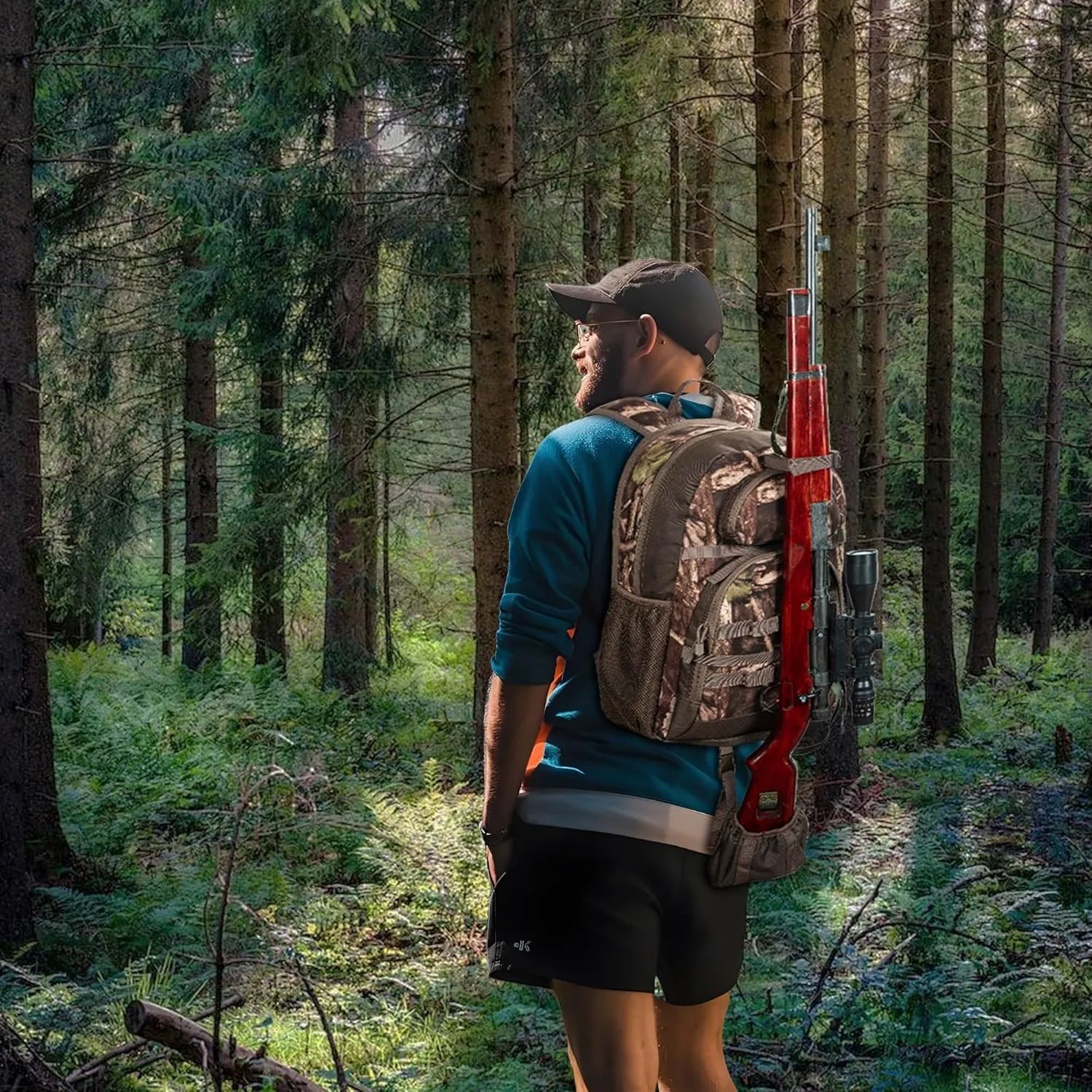 Hunting Backpack, Camo Outdoor Hunting Pack for Bow or Rifle with Holder, for Hunting, Camping, Hiking
