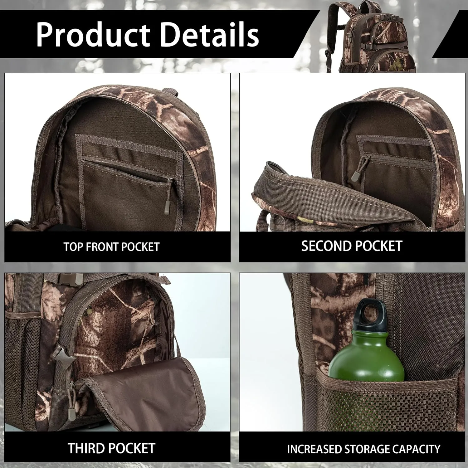 Hunting Backpack, Camo Outdoor Hunting Pack for Bow or Rifle with Holder, for Hunting, Camping, Hiking