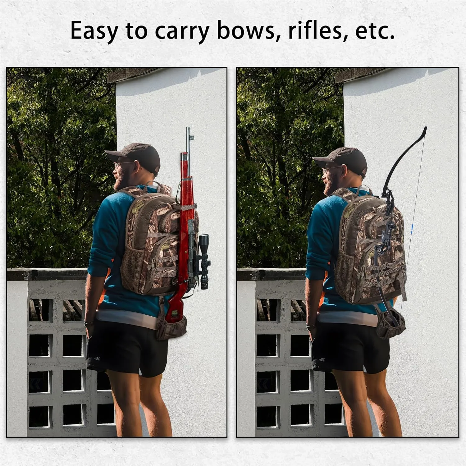 Hunting Backpack, Camo Outdoor Hunting Pack for Bow or Rifle with Holder, for Hunting, Camping, Hiking