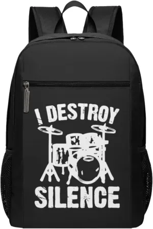 I Destroy Silence Drums Travel Laptop Backpack, Business Anti Theft Slim Sturdy Laptops Backpacks, College Computer Bag Gift for Men & Women Fits 17 Inch Notebook,Black