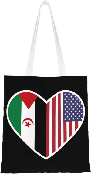 I Love America And The Sahrawi Arab Democratic Republic Tote Bag for Women Canvas Shopping Bags Reusable Large Capacity Casual Shoulder Handbags Grocery Bags