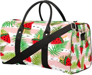 Icecream Watermelon Travel Duffel Bag, Fern Leaves Sports Tote Gym Bag, Foldable Weekender Overnight Bag, Luggage Handle Bag for Women Men