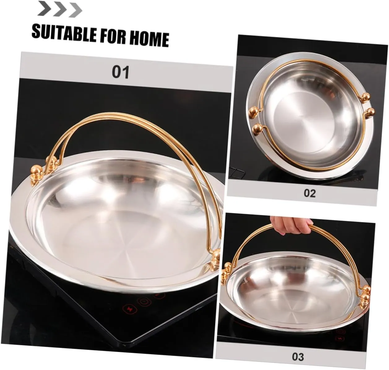 IMIKEYA Sturdy Japanese Camping Cookware Stainless Steel Sukiyaki Pot Easy to Use for Outdoor and Household Cooking