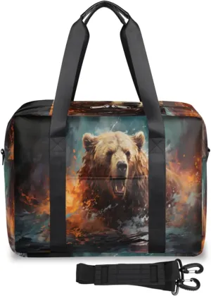 Impressionist Painting Bear Womens Travel Bags, Weekender Carry on for Women, Sports Gym Bag, Workout Duffel bag, Overnight Shoulder Bag