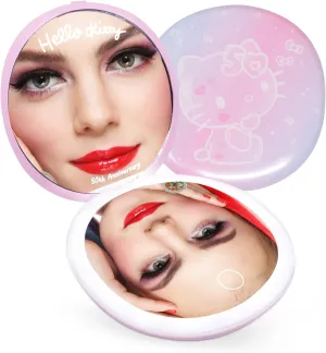 Impressions Vanity Hello Kitty Round LED Compact Mirror for Purse, Double Sided Travel Makeup Mirror with 3X Magnification, Lights, Soft Touch Control Button and Adjustable Brightness