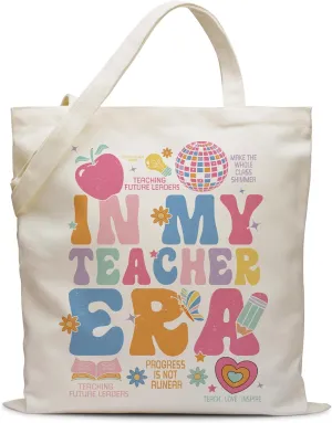 In My Teach Era,Canvas Teacher Tote Bag with Handles Gifts for Women Teacher, Colorful Cotton Tote Bag Teacher Gifts for Thanksgiving Teacher Appreciation Day-15