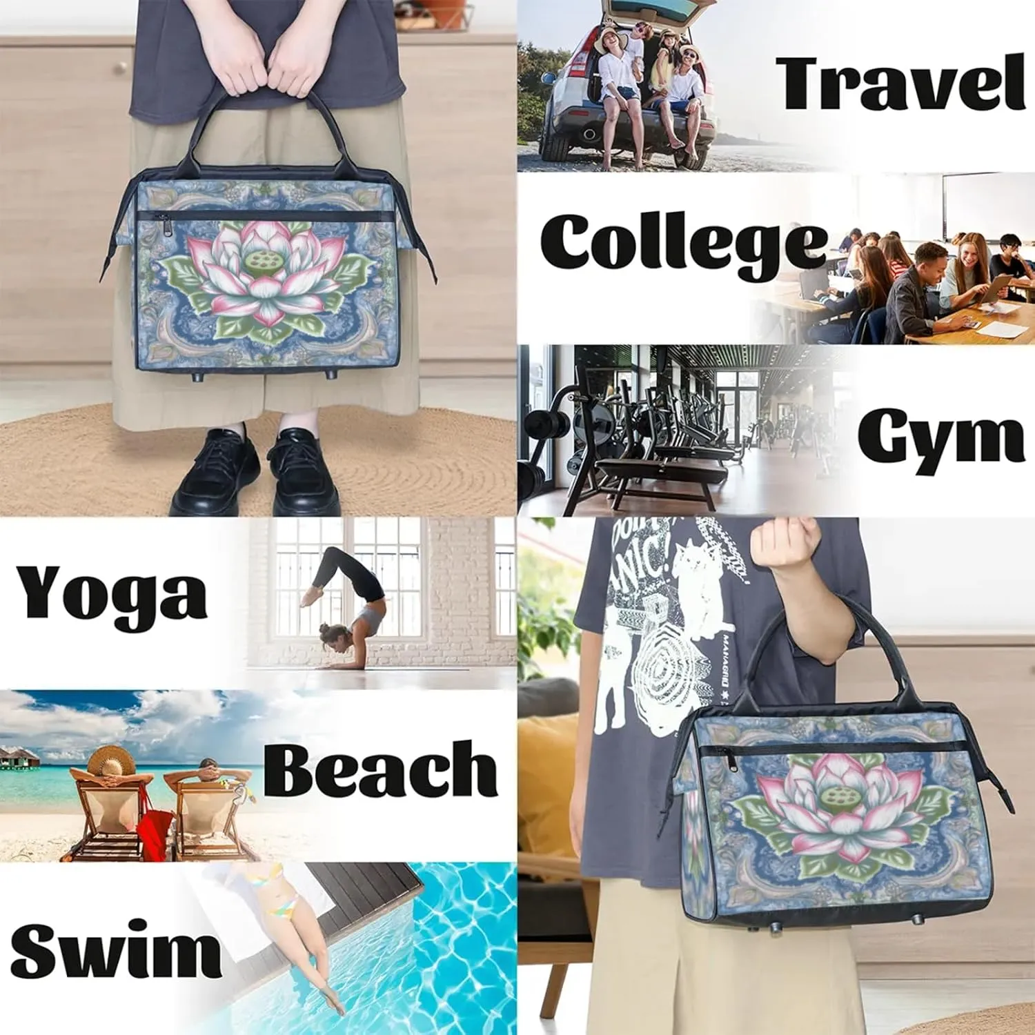 India Carpet Flower Travel Duffle Bag for Women, Ladies Overnight Weekender Bag Gym Sports Bags A-2