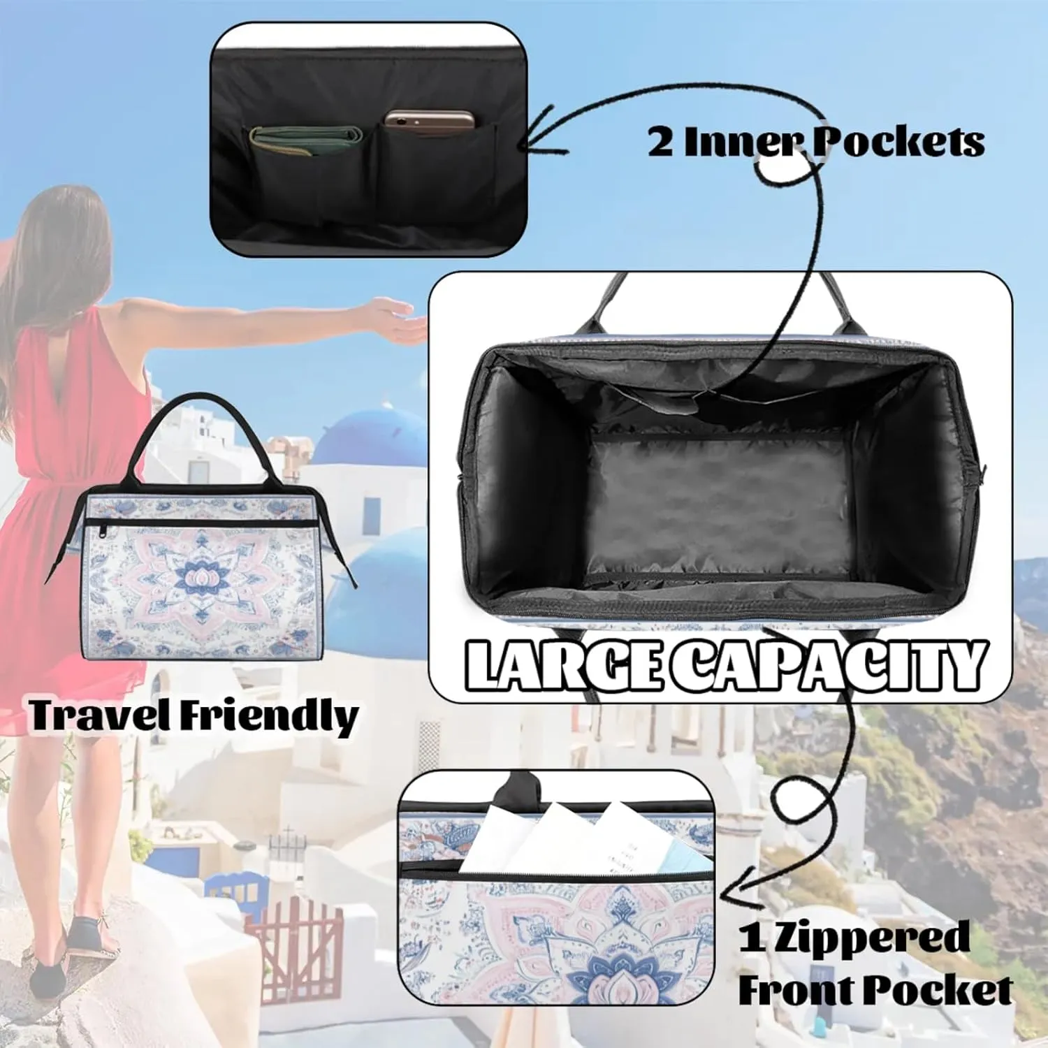 India Carpet Flower Travel Duffle Bag for Women, Ladies Overnight Weekender Bag Gym Sports Bags A-2