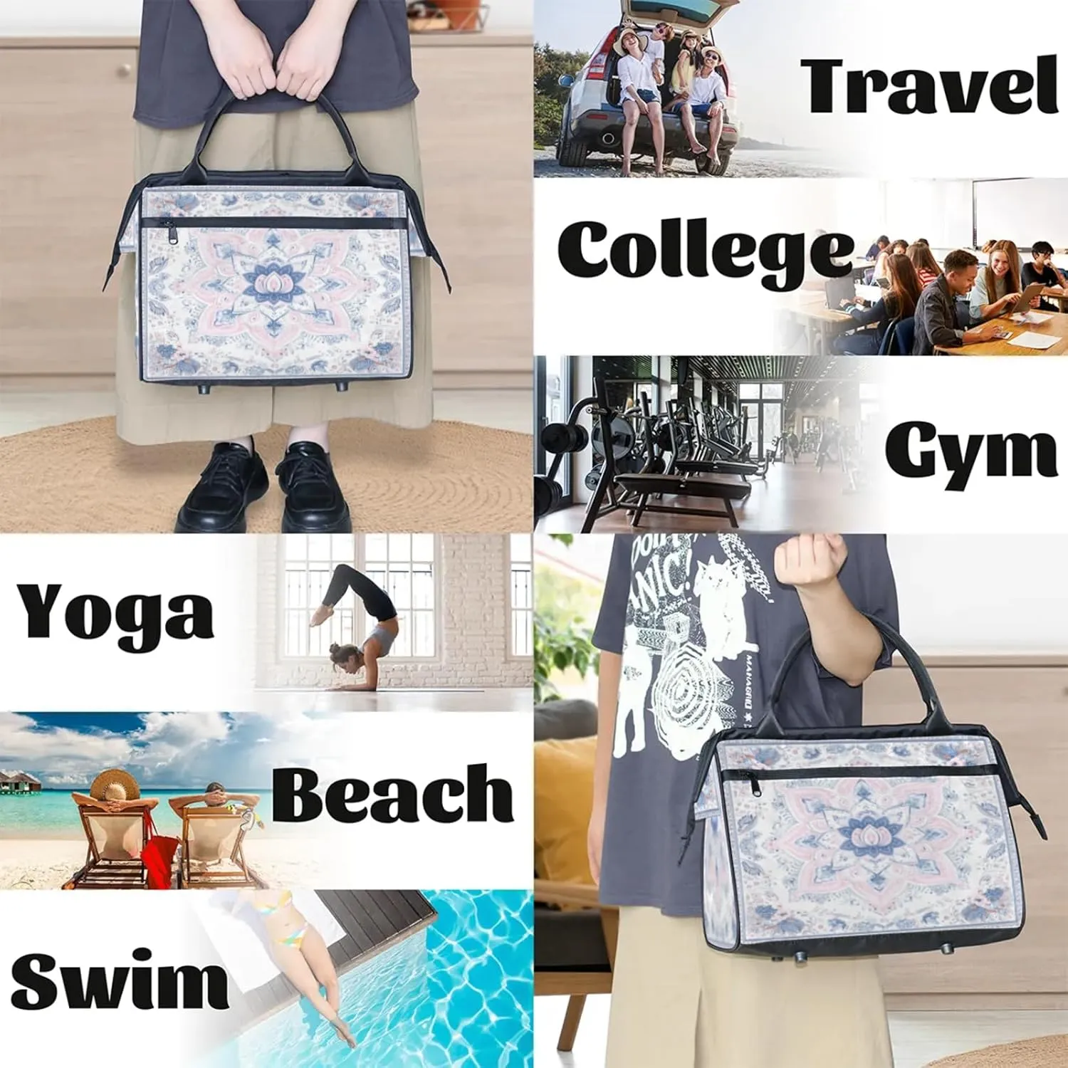 India Carpet Flower Travel Duffle Bag for Women, Ladies Overnight Weekender Bag Gym Sports Bags A-2