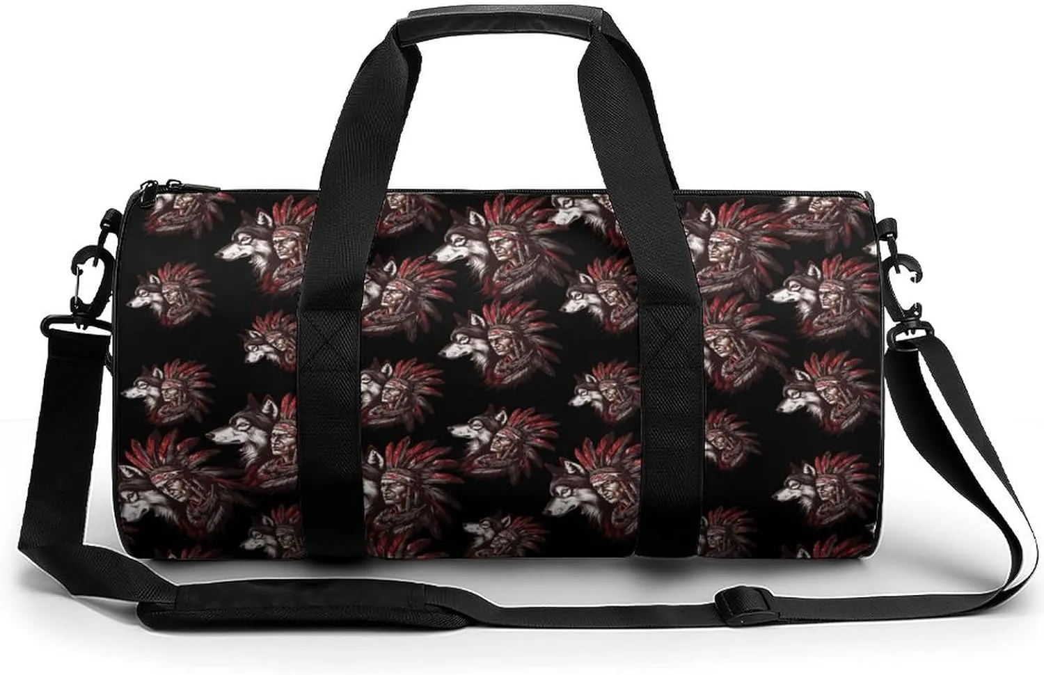 Indian Tribal Chief And Wolf Travel Duffel Bag Gym Bags Sports Tote Shoulder Weekender Handbag for Men Women