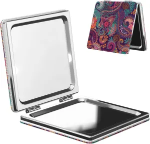 Indonesia Paisley Stylized Flowers Small Makeup Mirror Portable Travel Cosmetic Mirror Folding Small Pocket Mirror