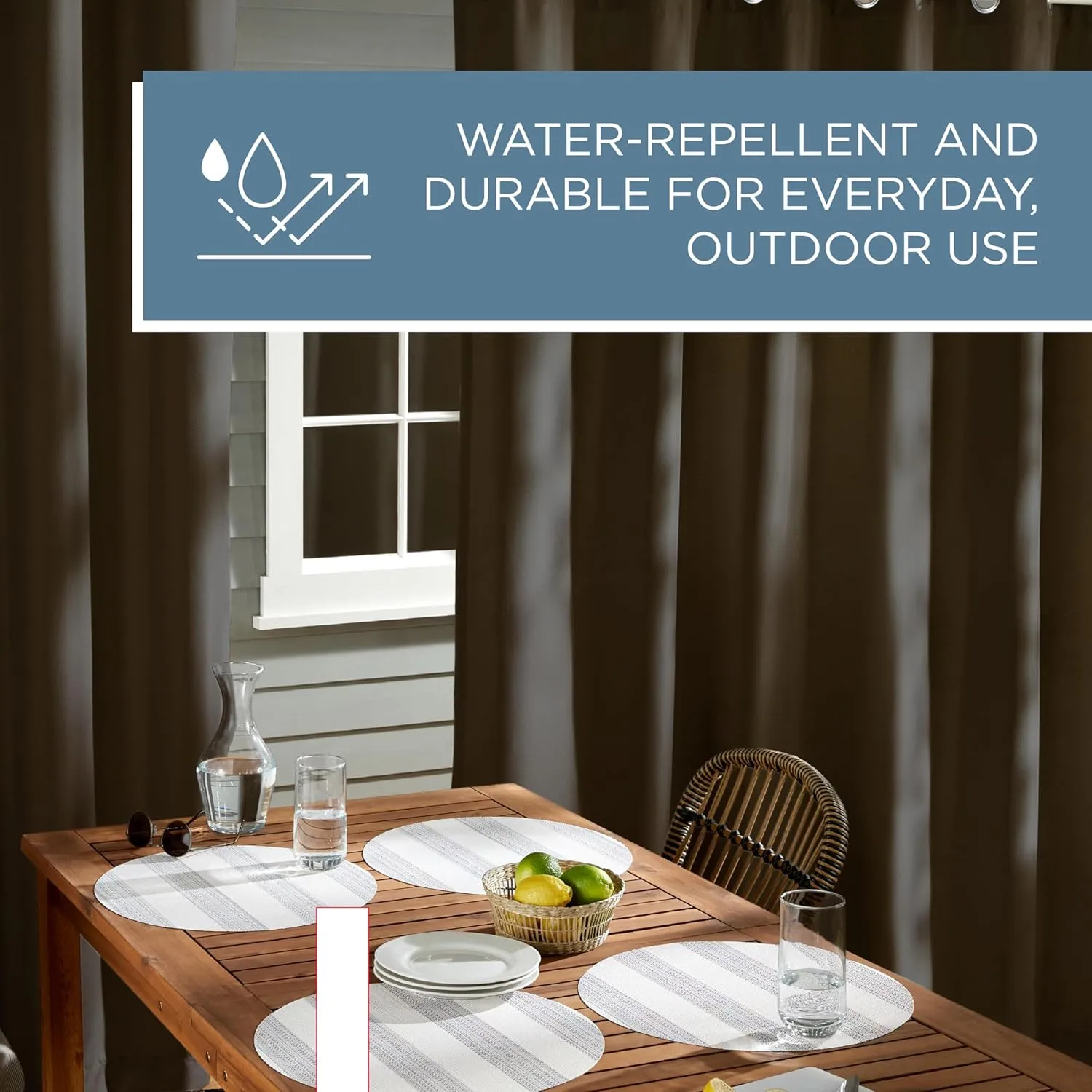 Indoor Outdoor Curtains, Light Filtering Opacity with Grommet Top, Water Repellent, 2-Pack Set