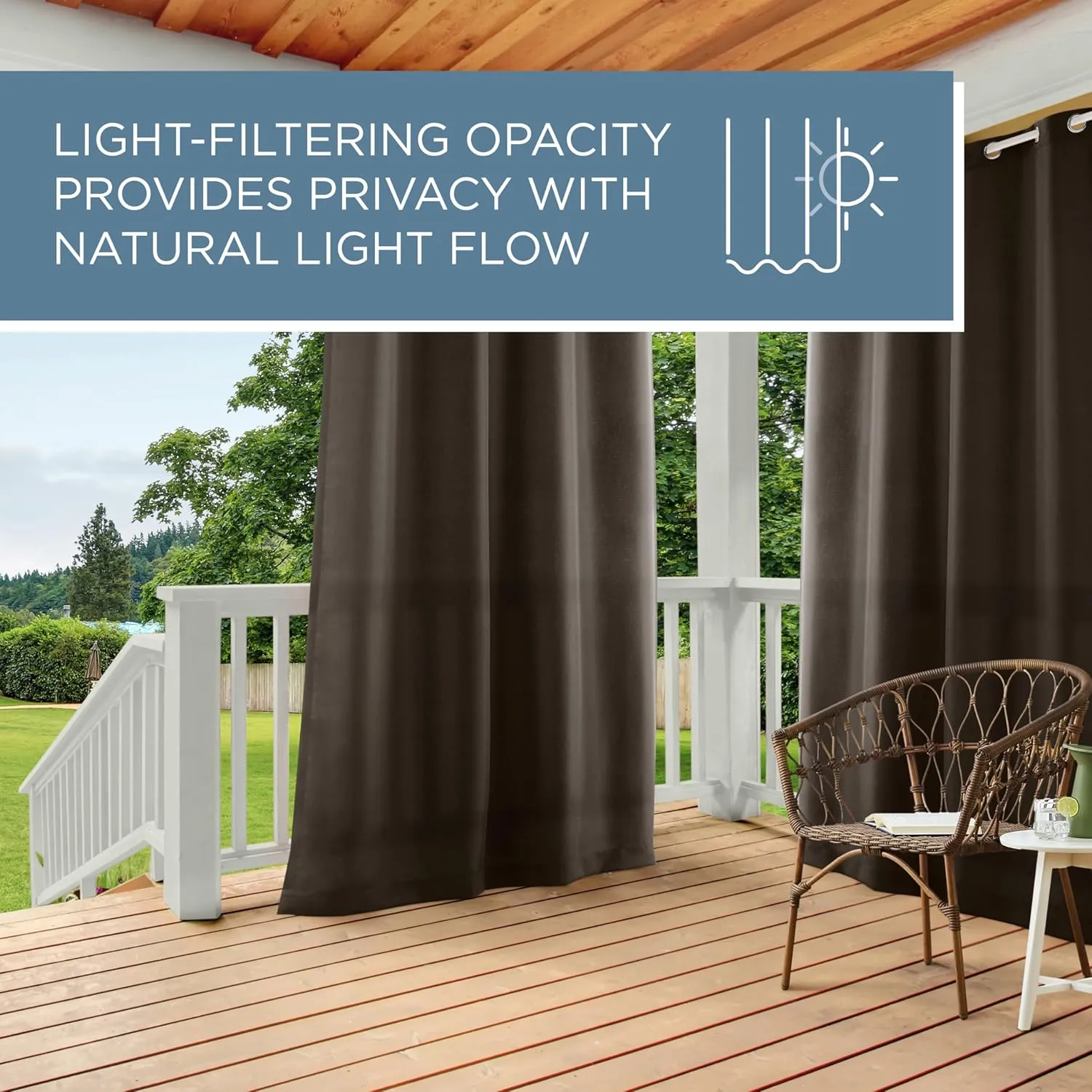 Indoor Outdoor Curtains, Light Filtering Opacity with Grommet Top, Water Repellent, 2-Pack Set