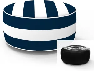 Inflatable Footstool Ottoman Navy Stripe Round 21x9 Inch Patio Foot Stools and Ottomans Portable Footrest