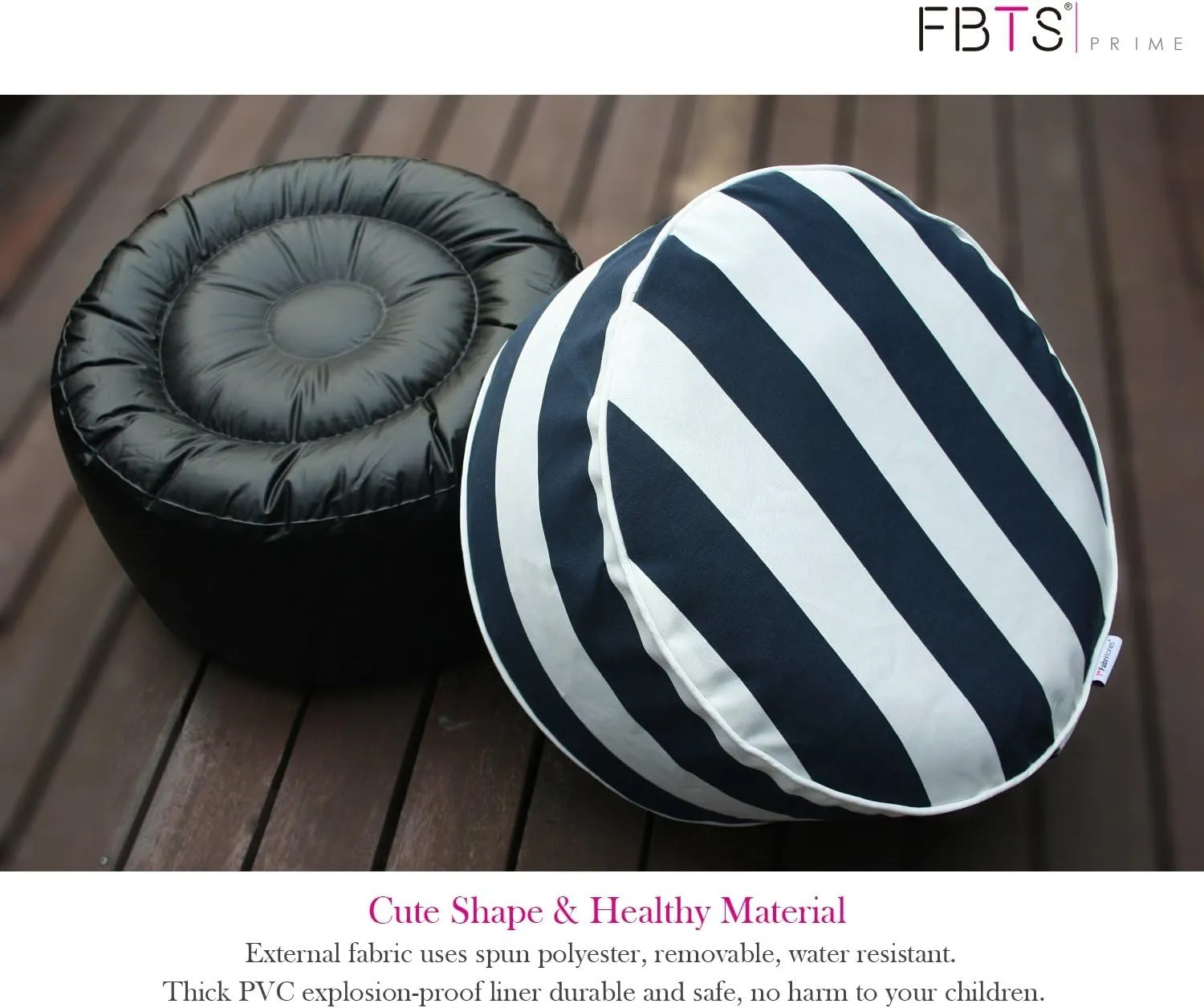 Inflatable Footstool Ottoman Navy Stripe Round 21x9 Inch Patio Foot Stools and Ottomans Portable Footrest